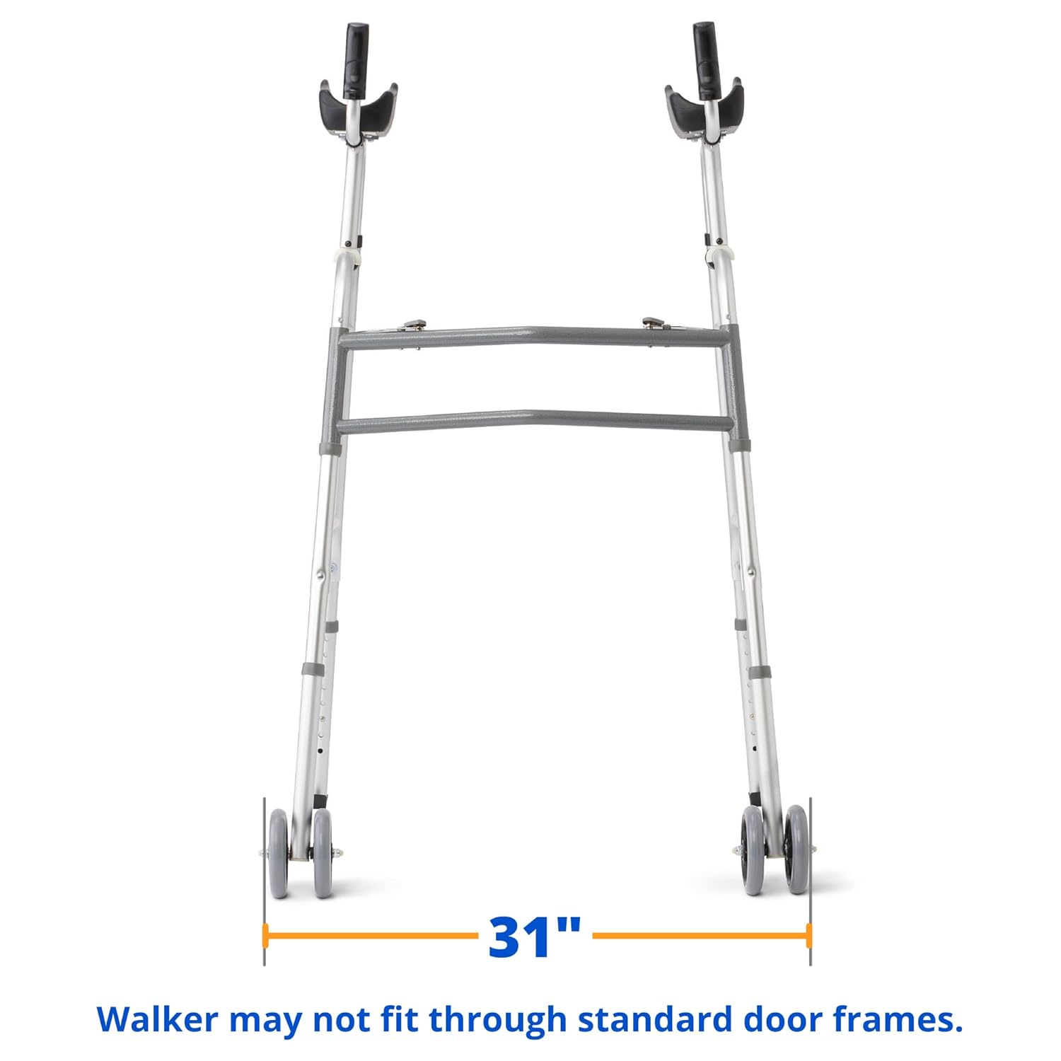 Medline Upright Walker with Armrests, Height Adjustable, Dual Wheels, 300 lb

