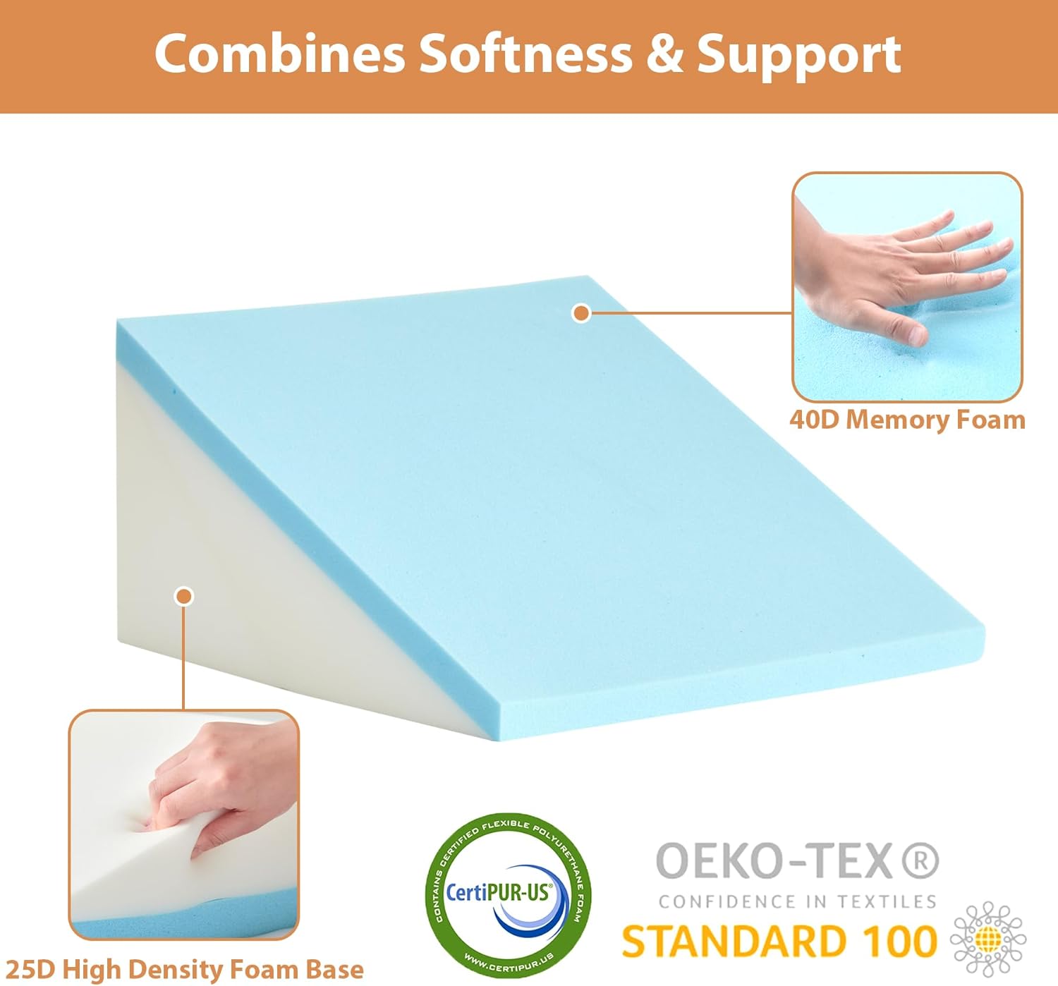 BIEEZZK Incline Bed Cushion Set for Acid Reflux, Neck and Back Memory Foam

