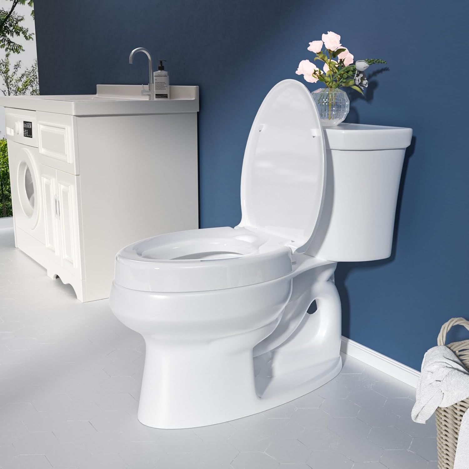 SAMODRA Raised Toilet Seat Riser, 3 Inch High Elevated Toilet Seat, Soft Close

