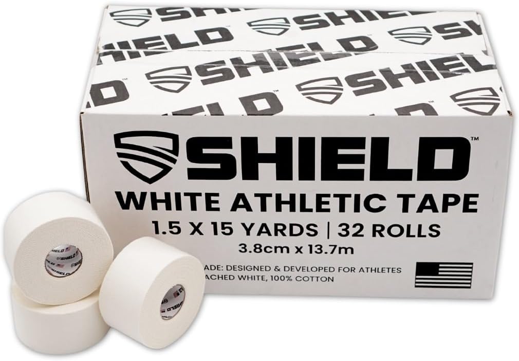 SHIELD Athletic Tape 1.5 in x 15 yd, 32-Roll Bulk Pack, Cotton, Easy Tear

