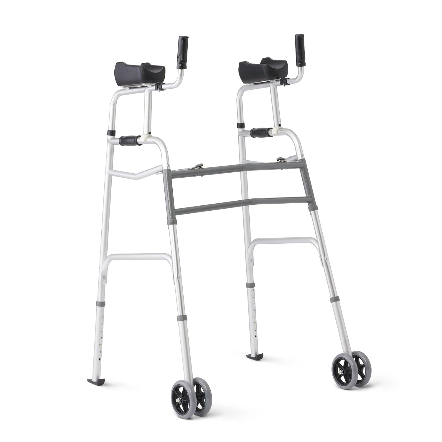 Medline Upright Walker with Armrests, Height Adjustable, Dual Wheels, 300 lb

