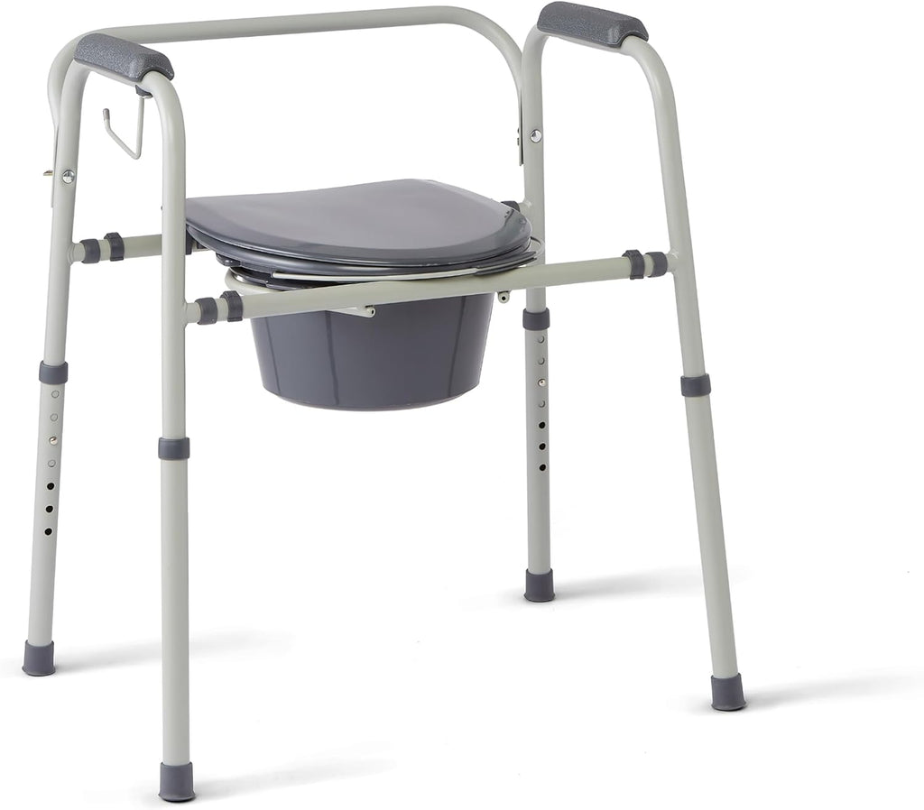 Medline 3-in-1 Steel Bedside Commode with Microban Protection, Portable Toilet Chair

