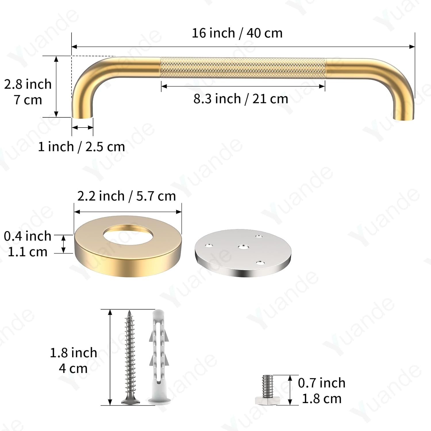 YuanDe Bathroom Shower Grab Bar, Stainless Steel 1 in Knurled Anti-Slip Safety Rail

