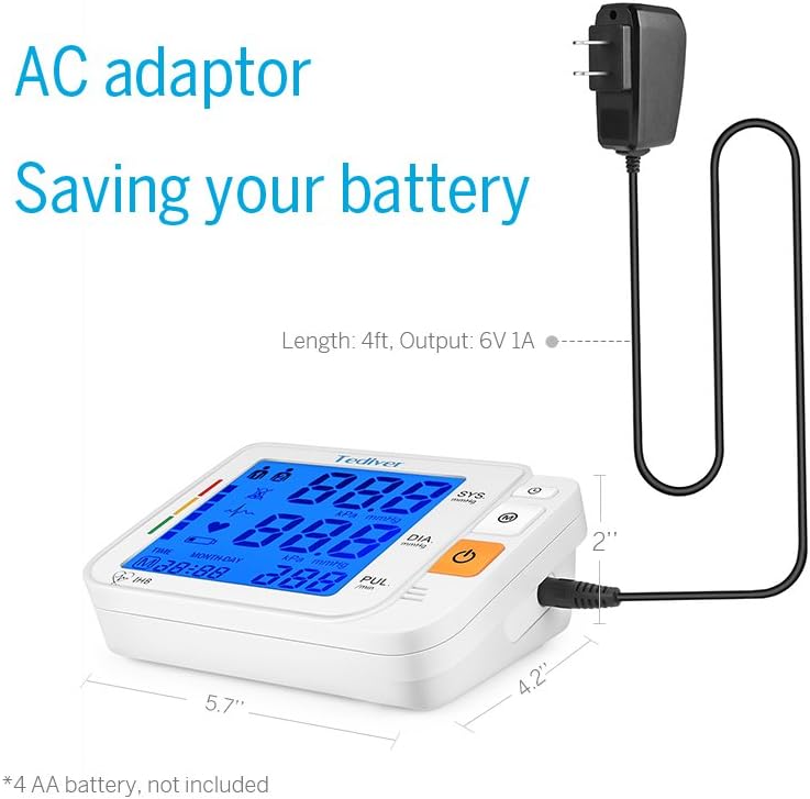 Digital Upper Arm Blood Pressure Monitor, Backlit LCD, Electric Power Charger

