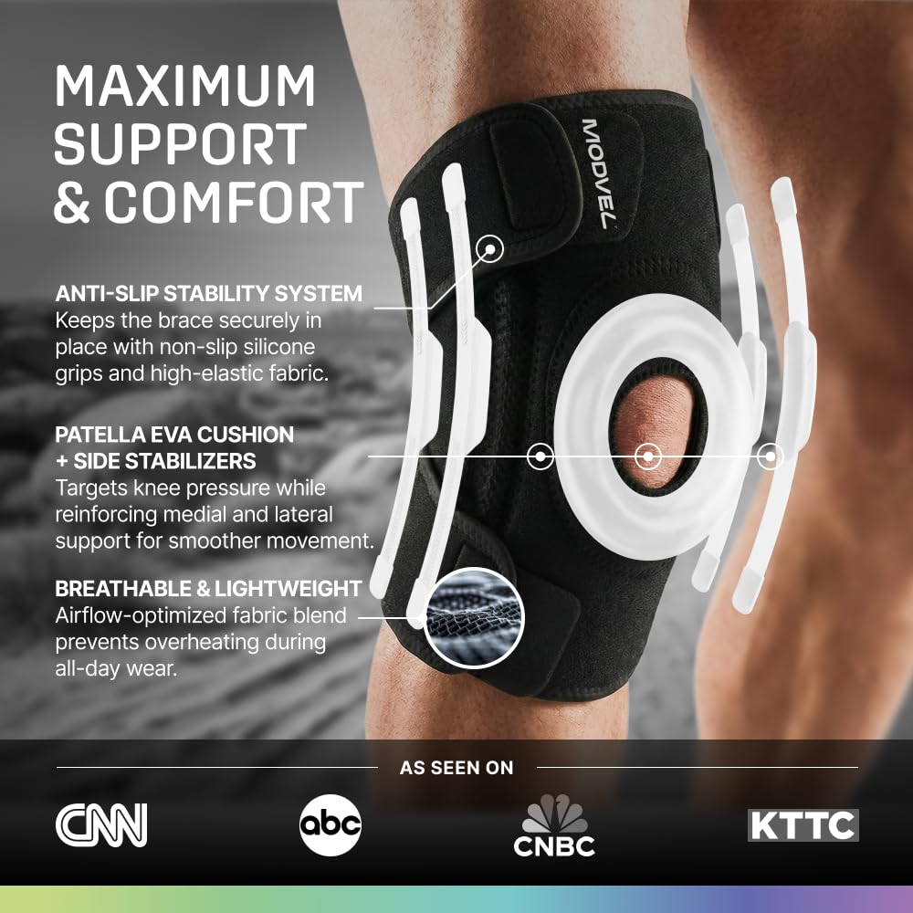 Modvel Knee Brace with Side Stabilizers and Patella Gel Pads, Compression Sleeve

