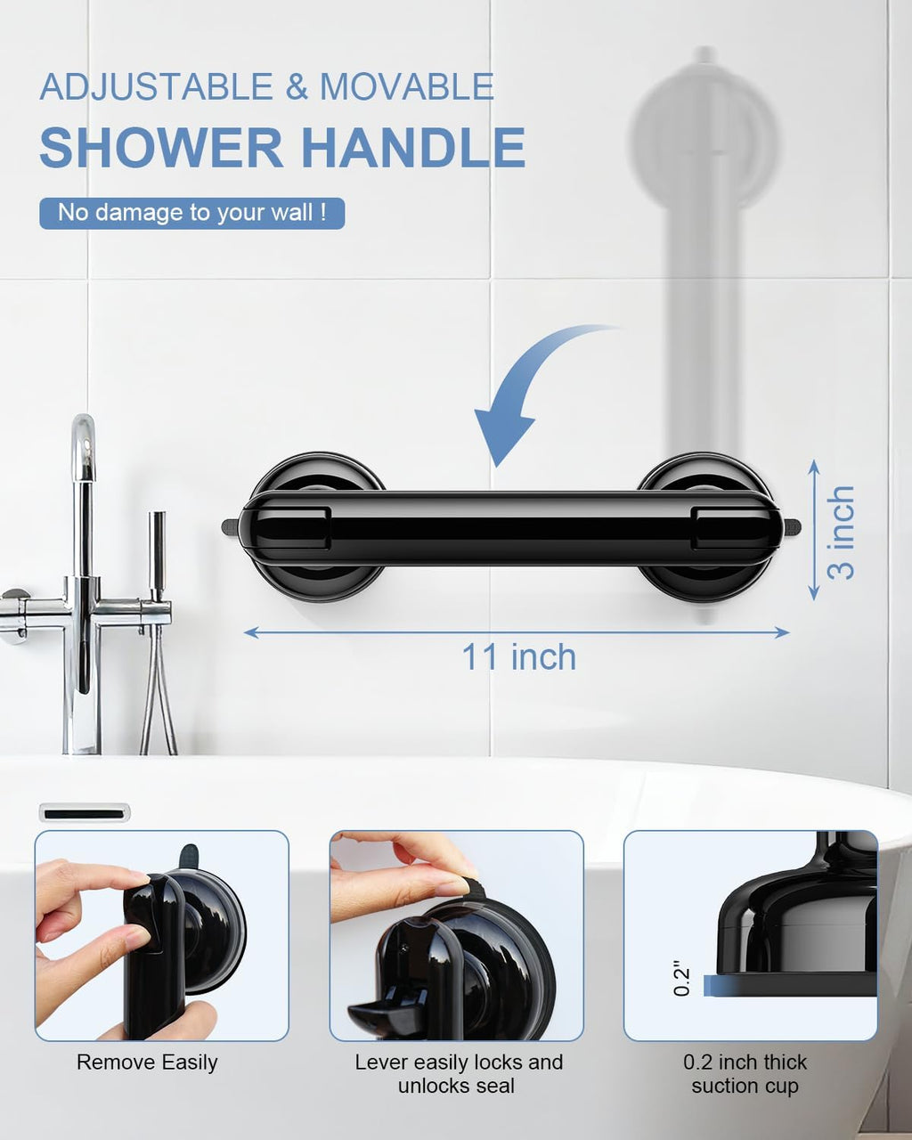 JOTPE Suction Grab Bars for Bathtubs and Showers, No Drilling, Removable

