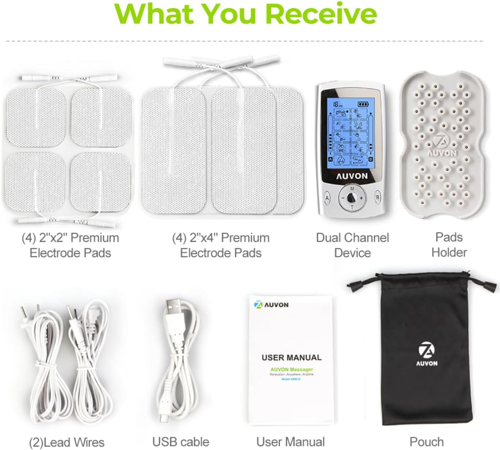 AUVON Dual Channel TENS Muscle Stimulator with 20 Modes and Electrode Pads

