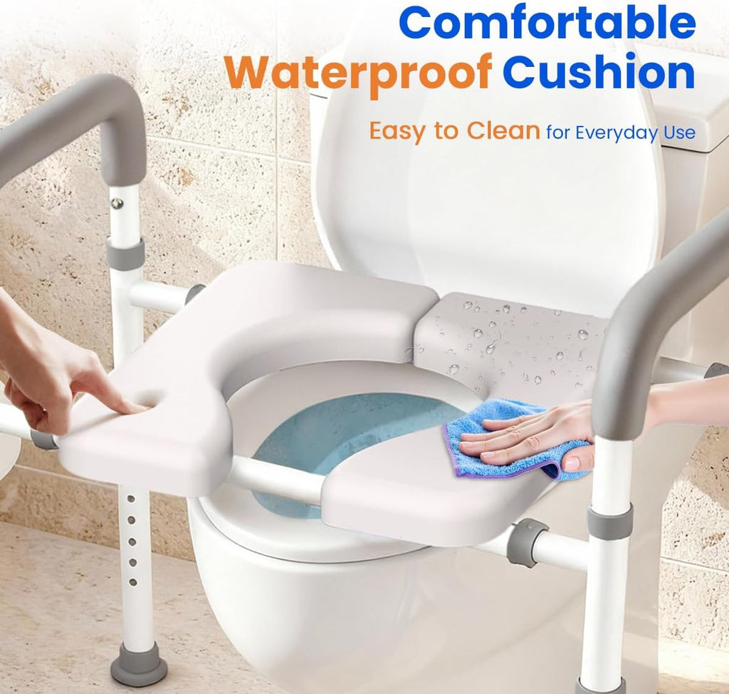 Raised Toilet Seat with Handles, Adjustable Height and Width Toilet Riser, 400 lb

