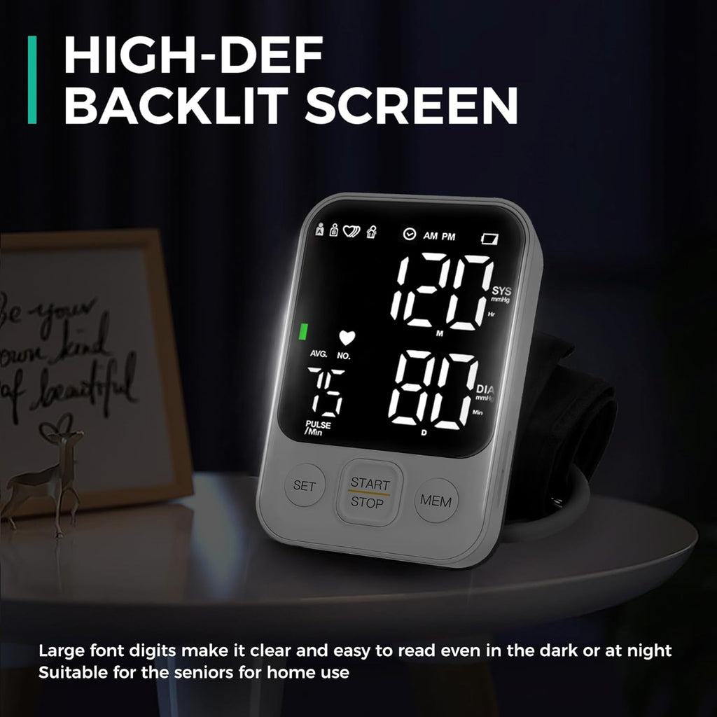 Oklar Upper Arm Blood Pressure Monitor Home BP Machine One-Button Large LED Display

