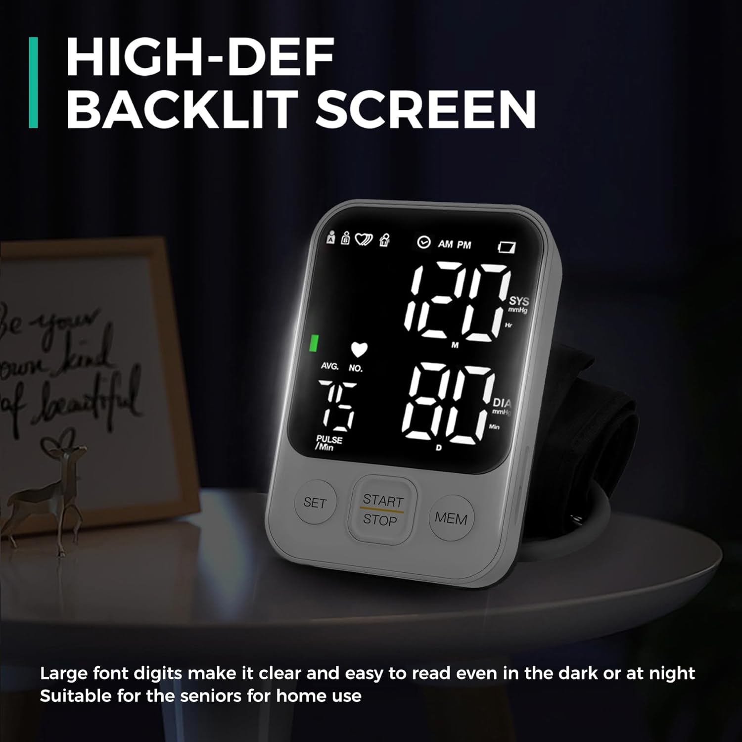 Oklar Upper Arm Blood Pressure Monitor Home BP Machine One-Button Large LED Display

