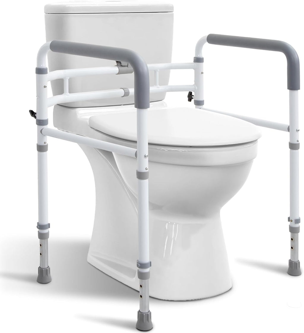 WeHwupe Toilet Safety Rail with Adjustable Grab Handles for Seniors Bathroom

