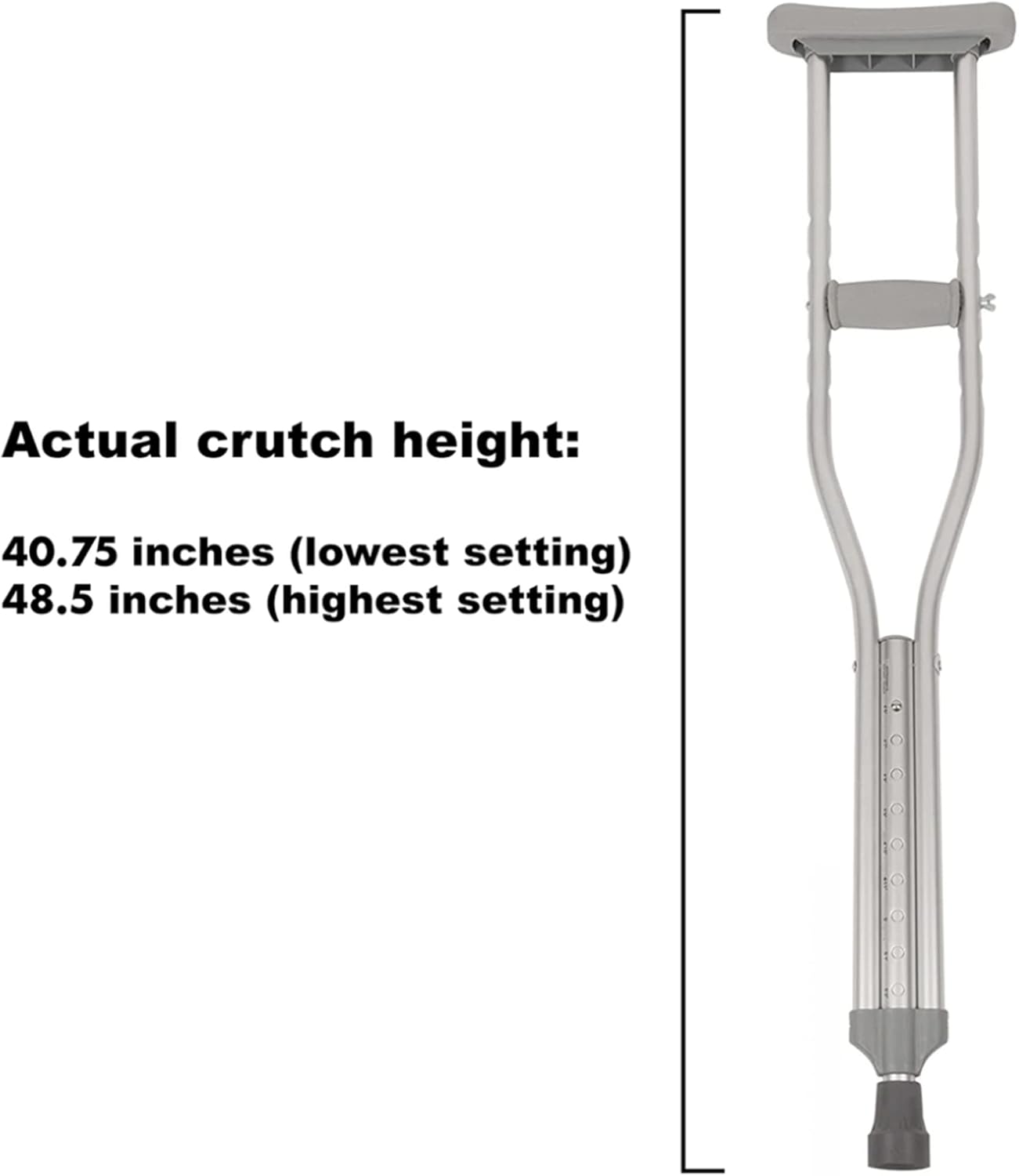PCP Aluminum Underarm Crutches, Push-Button Adjustable Height, Lightweight (1 Pair)

