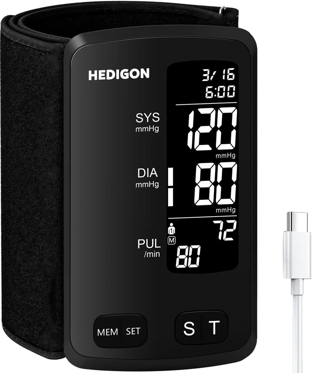 Upper Arm Blood Pressure Monitor with Large Cuff, Digital LCD, Rechargeable

