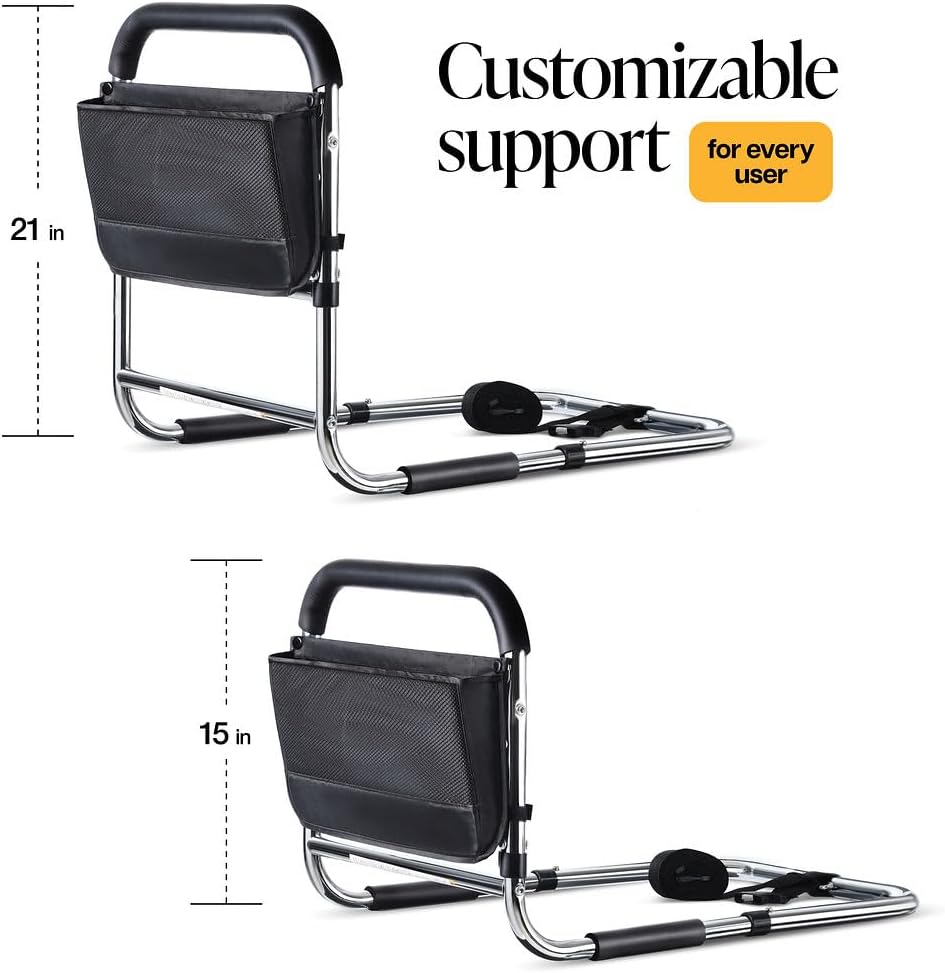 Medical Bed Assist Rail for Seniors with Storage Pocket, Floor Support, ASTM Approved

