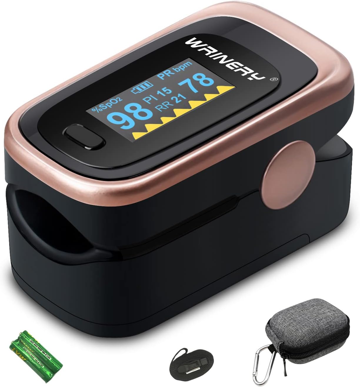 WRINERY Fingertip Pulse Oximeter, Oxygen Saturation Monitor with OLED Display


