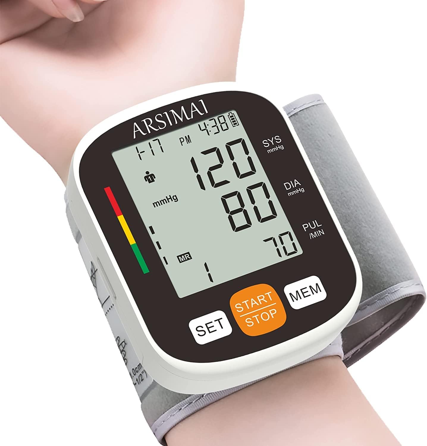 Automatic Wrist Blood Pressure Monitor with Adjustable Cuff, Large LCD, 198 Memory

