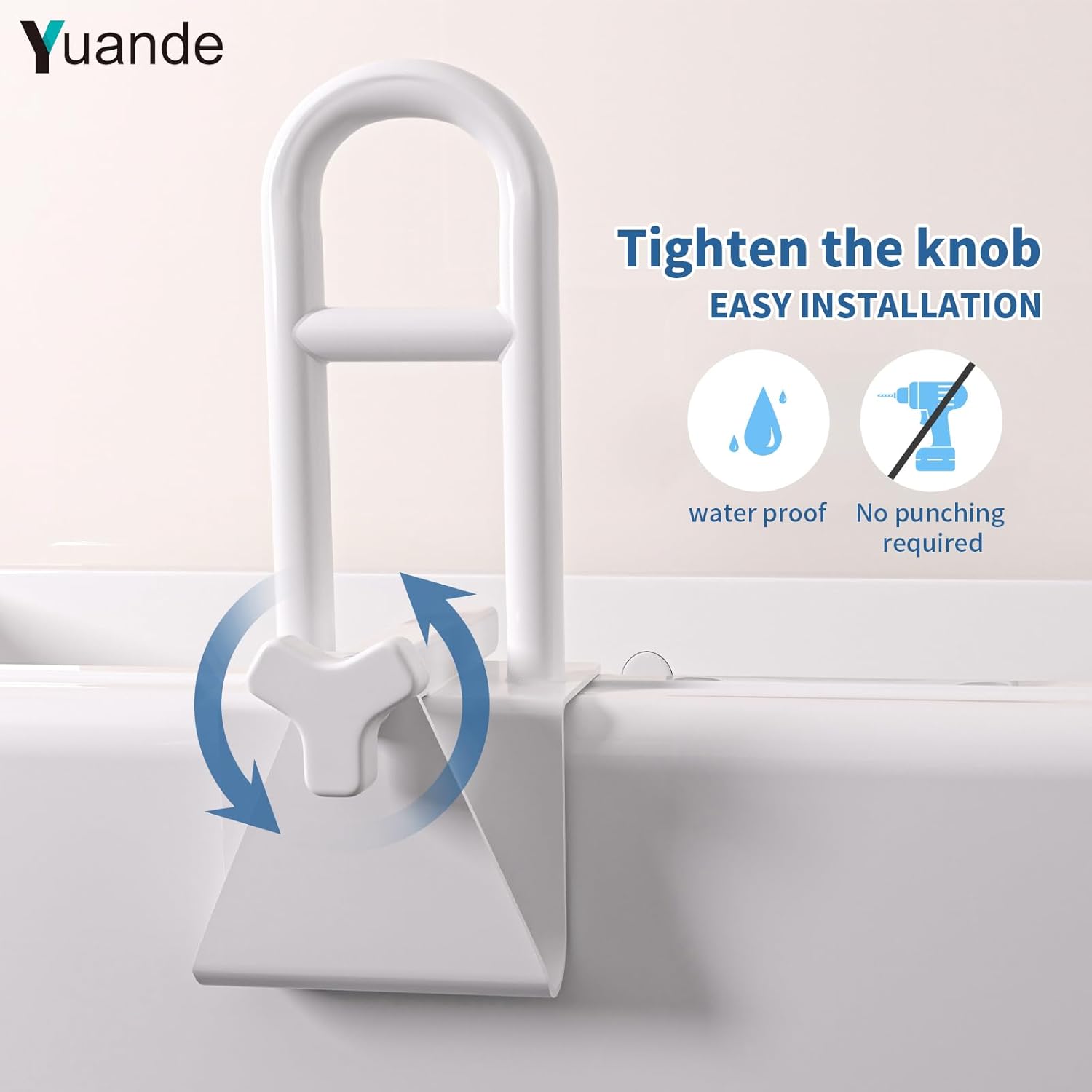 YuanDe Stainless Steel Tub Safety Rail Grab Bar, Clamp-On Bath Handle, 300 lb

