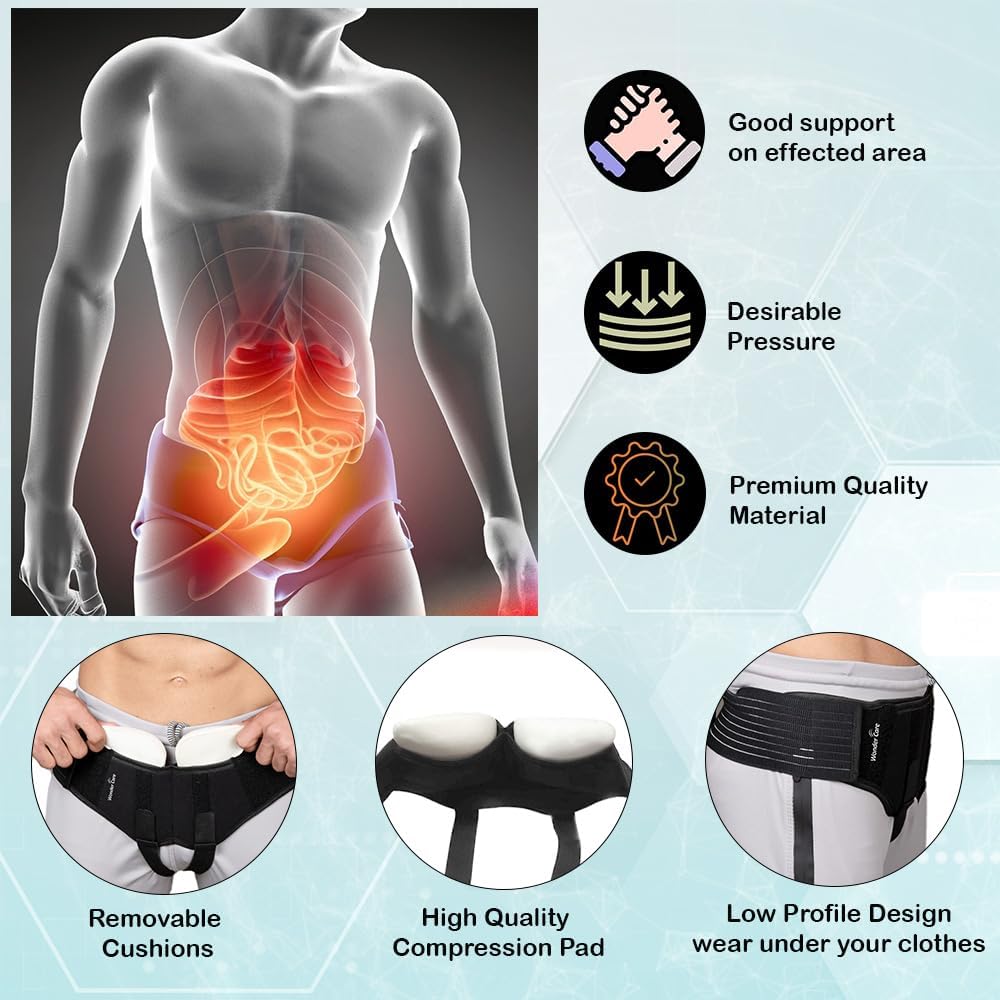 Wonder Care Inguinal Hernia Support Truss Brace with Removable Compression Pads

