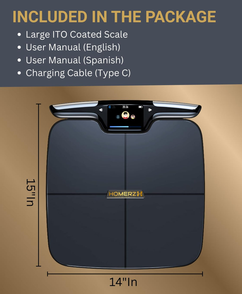 Homerz Smart Body Composition Scale with 57 Metrics, 8-Electrode, TFT Display

