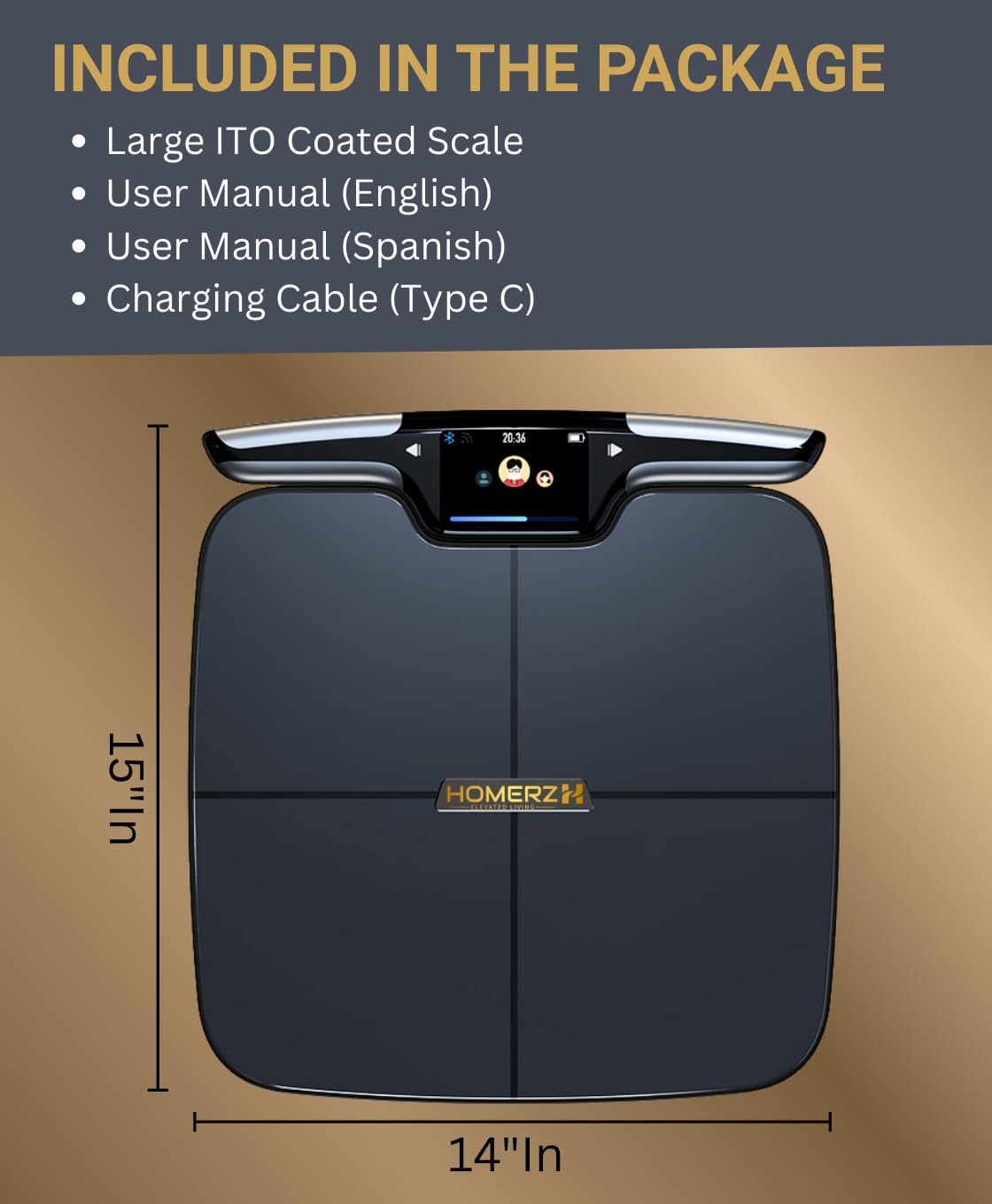 Homerz Smart Body Composition Scale with 57 Metrics, 8-Electrode, TFT Display

