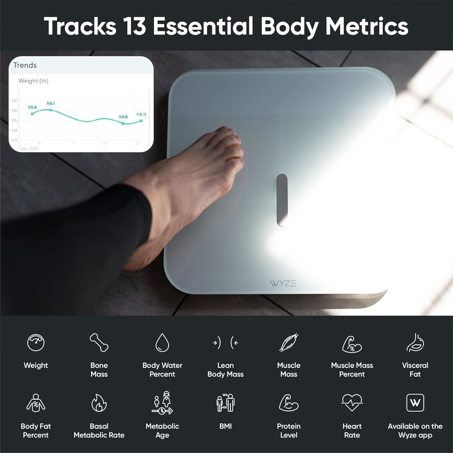 Wyze Smart Scale X Digital Bathroom Scale with Body Composition & Heart Rate

