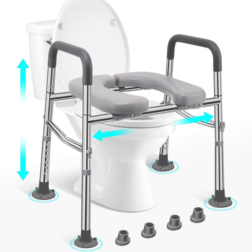 Toilet Seat Riser with Handles, Stainless Steel Raised Toilet Seat, Adjustable Height

