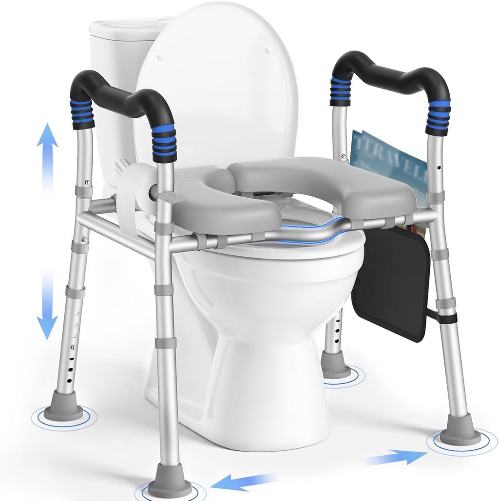 KingPavonini Raised Toilet Seat with Handles, Adjustable Height, Padded Cushion

