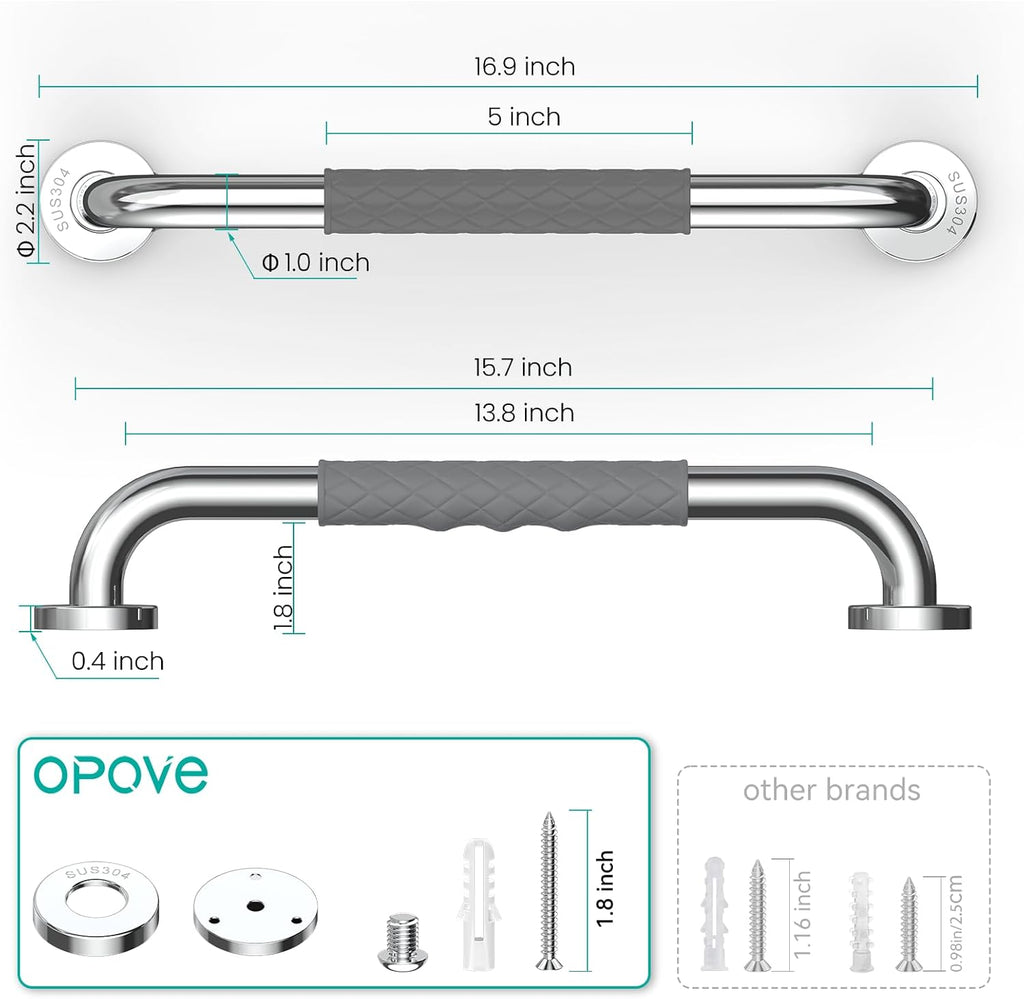 Opove Anti-Slip Shower Grab Bars for Elderly, Stainless Steel Bathroom Handle


