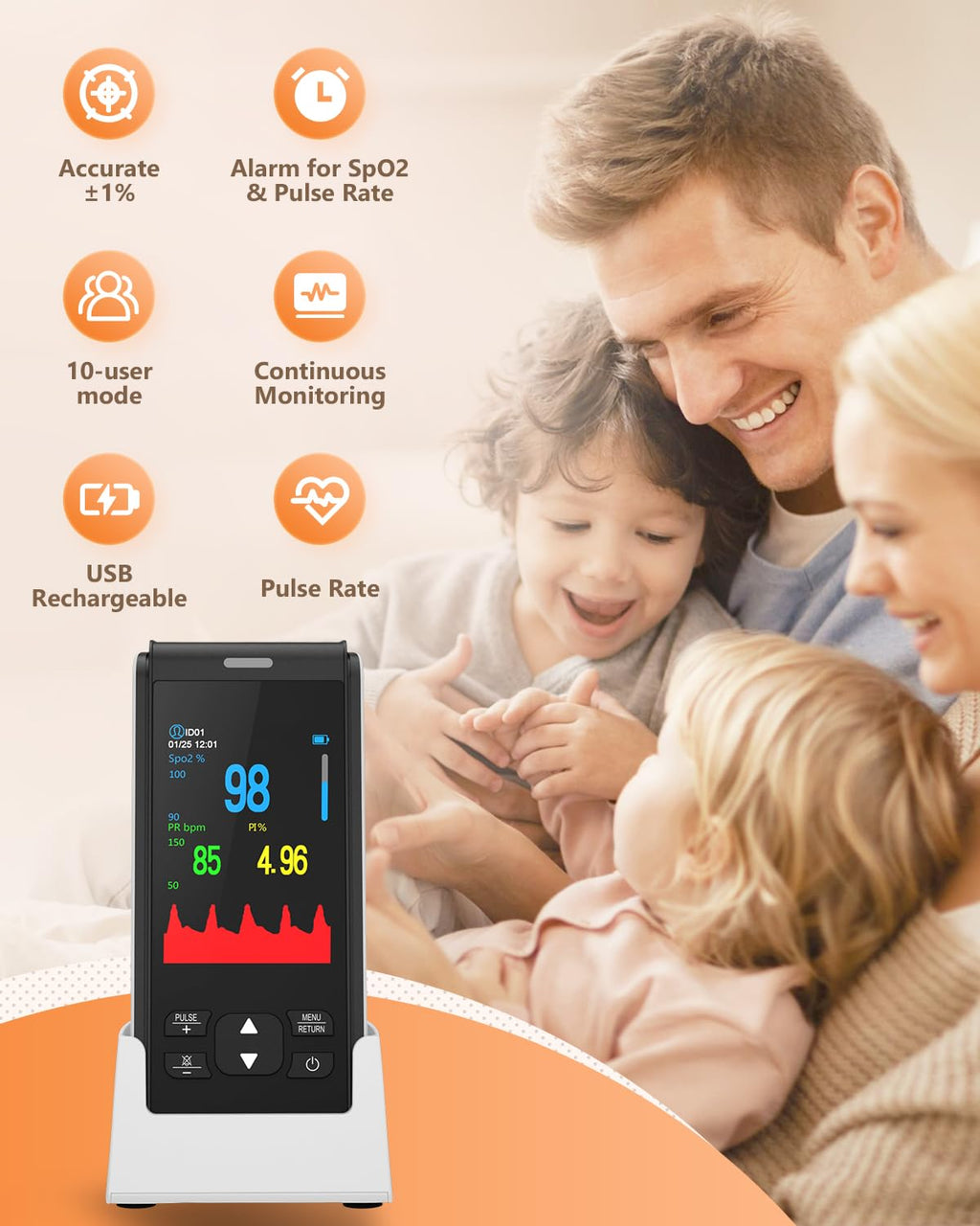 HealthTree Rechargeable Fingertip Pulse Oximeter with SpO2 and Pulse Rate Monitor

