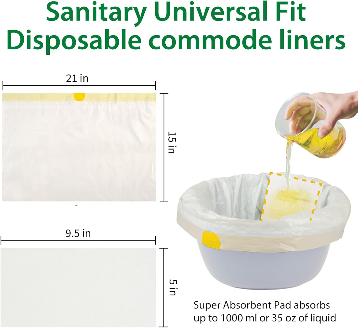 Commode Liners with Absorbent Inserts for Bedside Commode, Toilet & Camping

