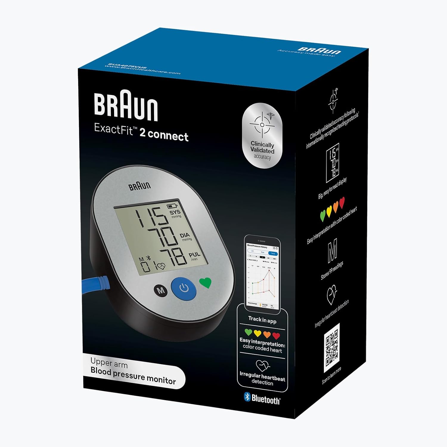 Braun ExactFit 2 Connect Upper Arm Blood Pressure Monitor, Healthy Heart App

