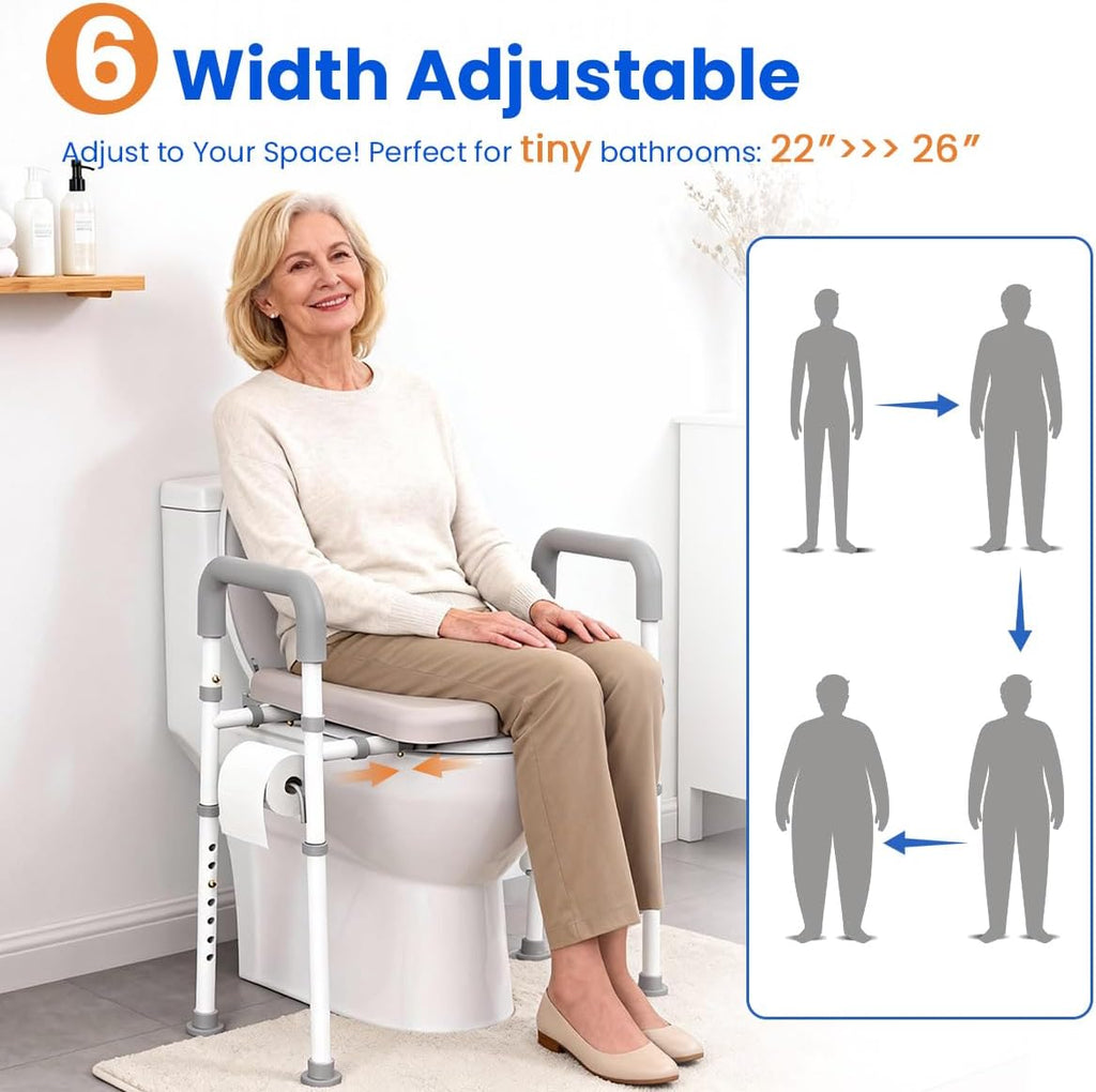 Raised Toilet Seat with Handles, Adjustable Height and Width Toilet Riser, 400 lb

