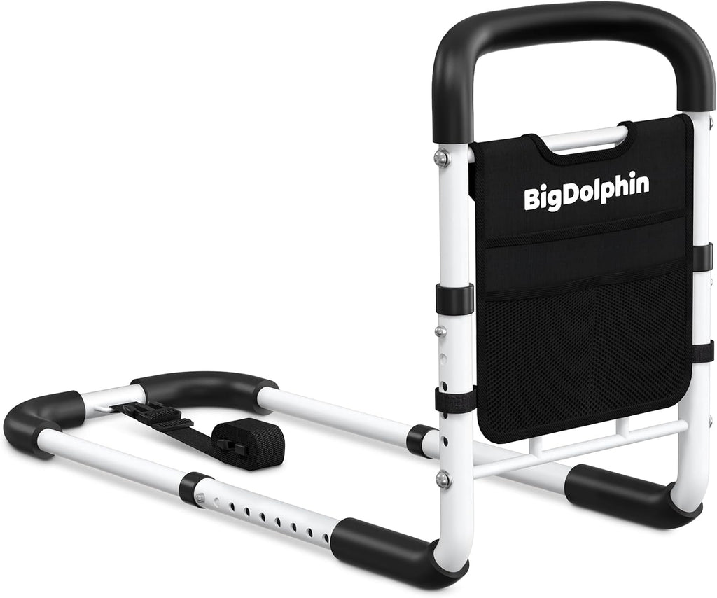 BigDolphin Adjustable Bed Rail for Seniors, Non-Slip Handle, Storage Pocket

