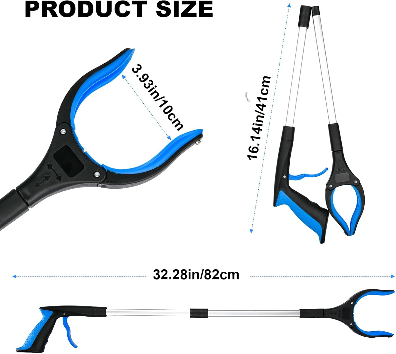 Foldable Grabber Reacher Tool with 360° Rotating Head and Wide Jaw Pickup

