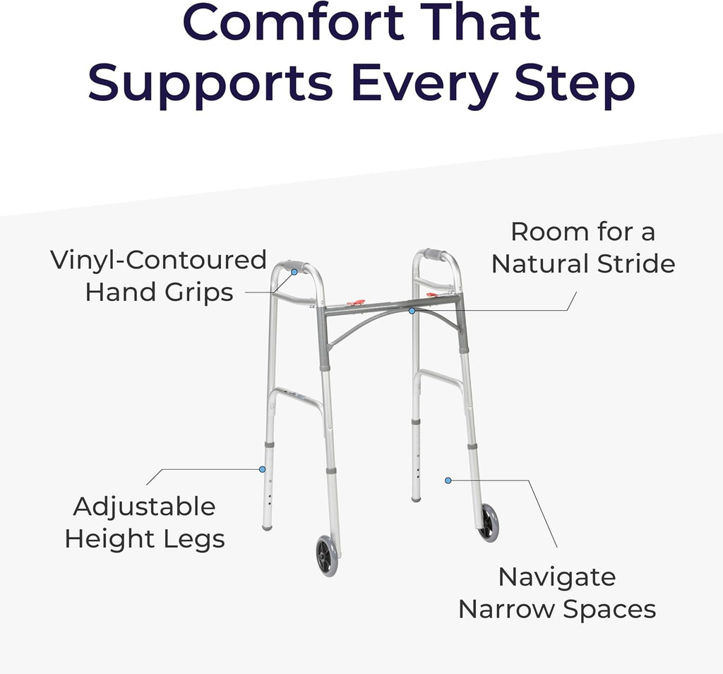 Drive Medical Folding Mobility Aid with Wheels, Lightweight Adjustable-Height Support

