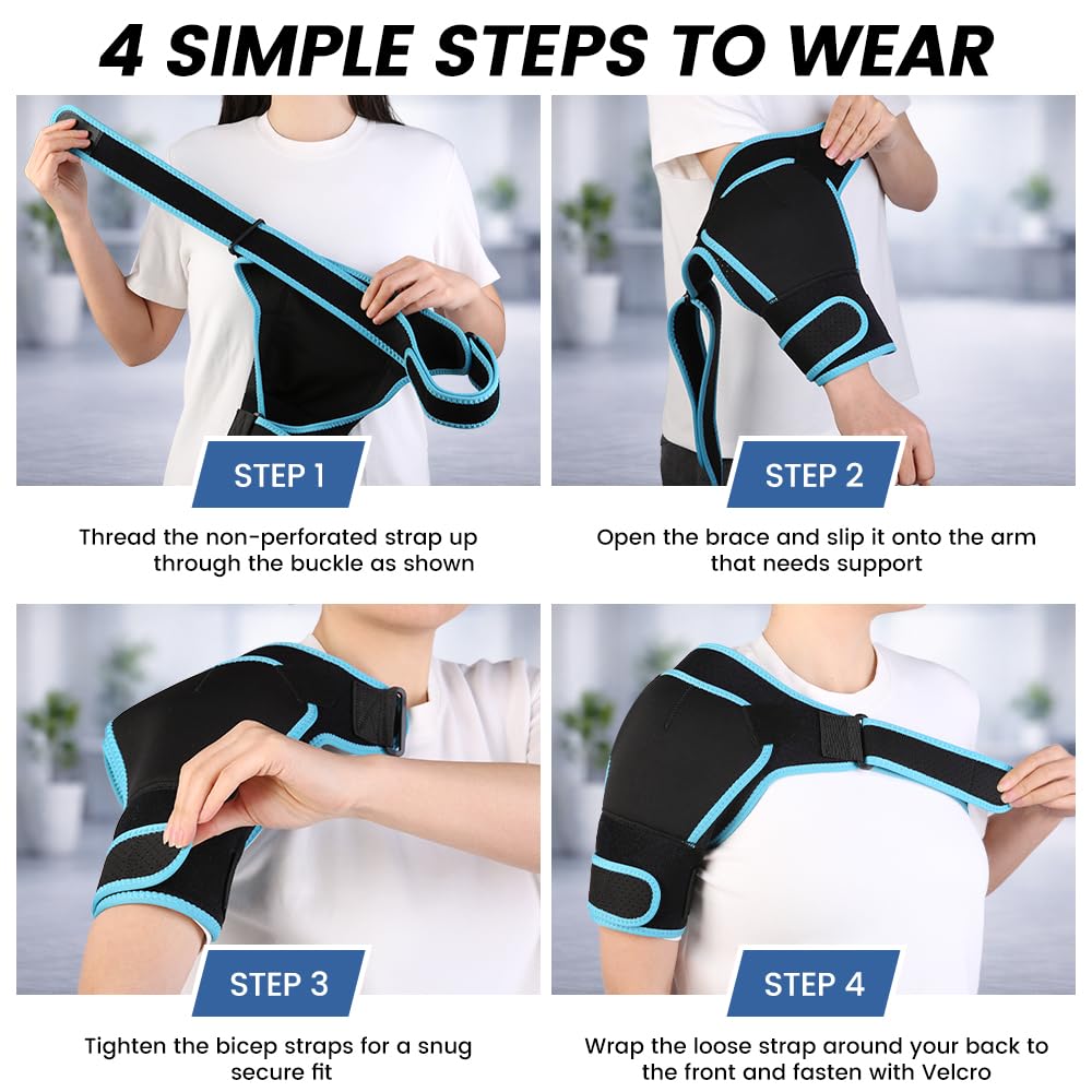 Shoulder Brace with Reusable Gel Ice Pack, Rotator Cuff Support Wrap for Cold & Hot

