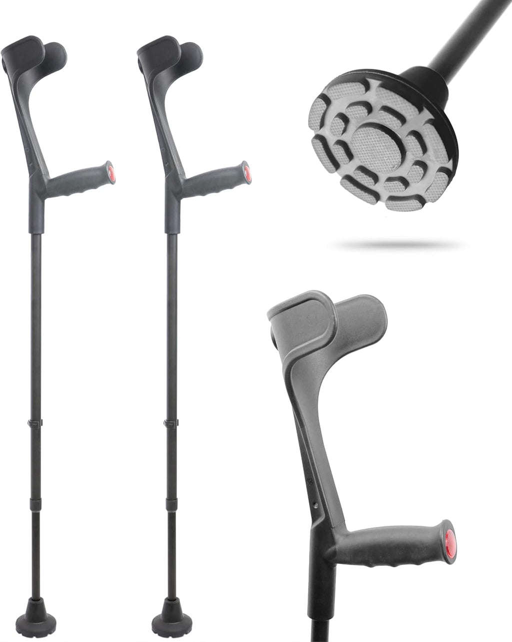 KMINA Forearm Crutches for Adults Open Cuff Adjustable Height Aluminum Orthopedic


