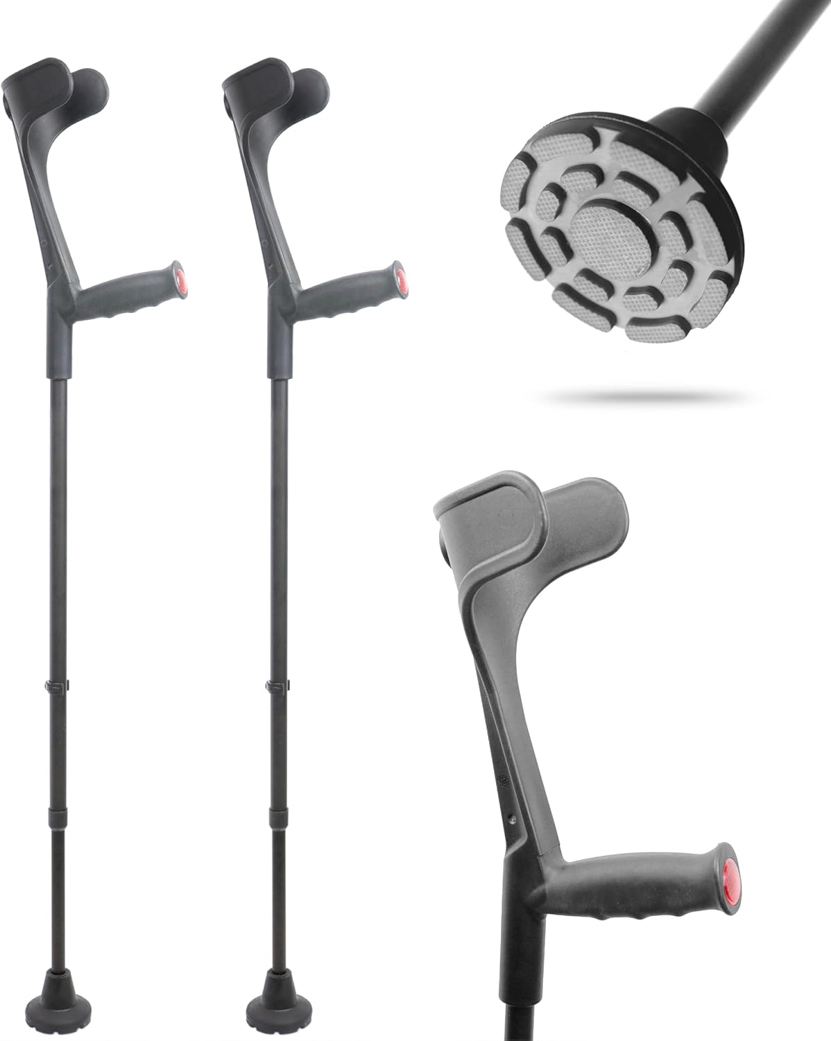 KMINA Forearm Crutches for Adults Open Cuff Adjustable Height Aluminum Orthopedic

