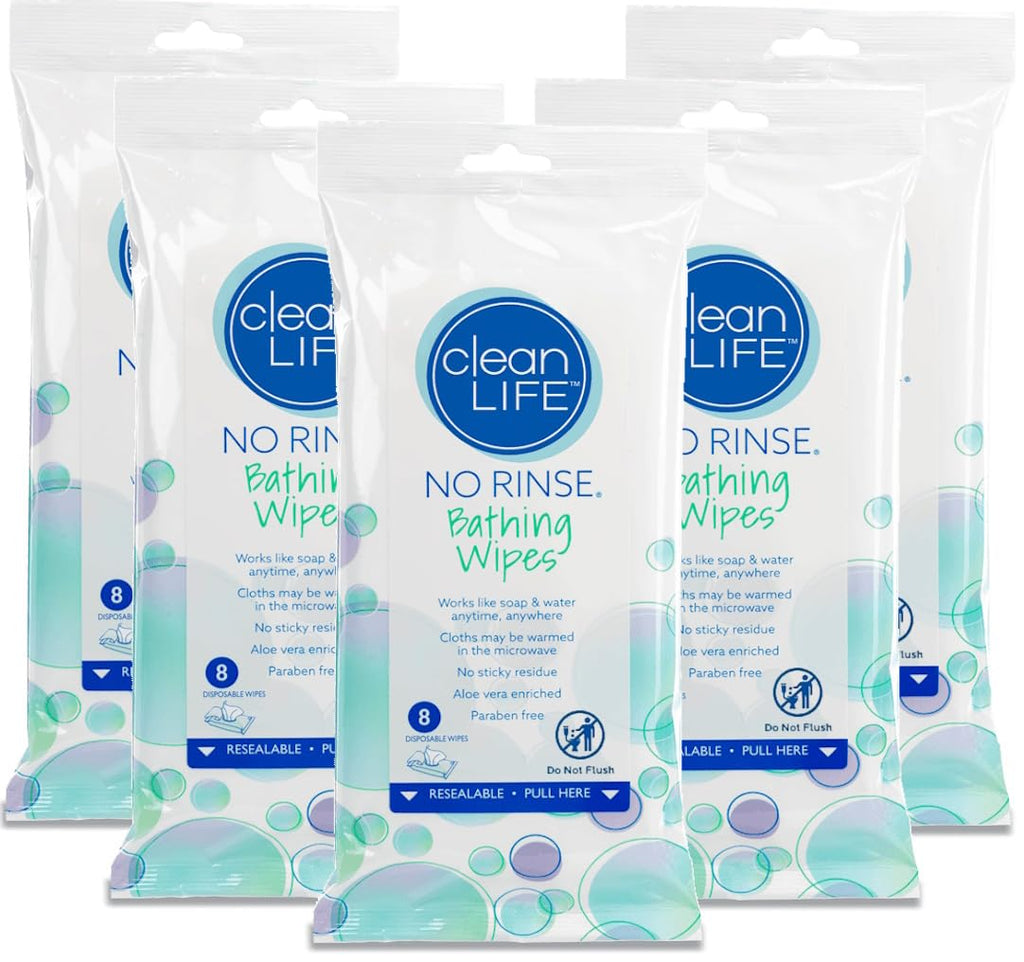 Cleanlife No-Rinse Bathing Wipes for Adults, Bedridden, Hospital, Travel

