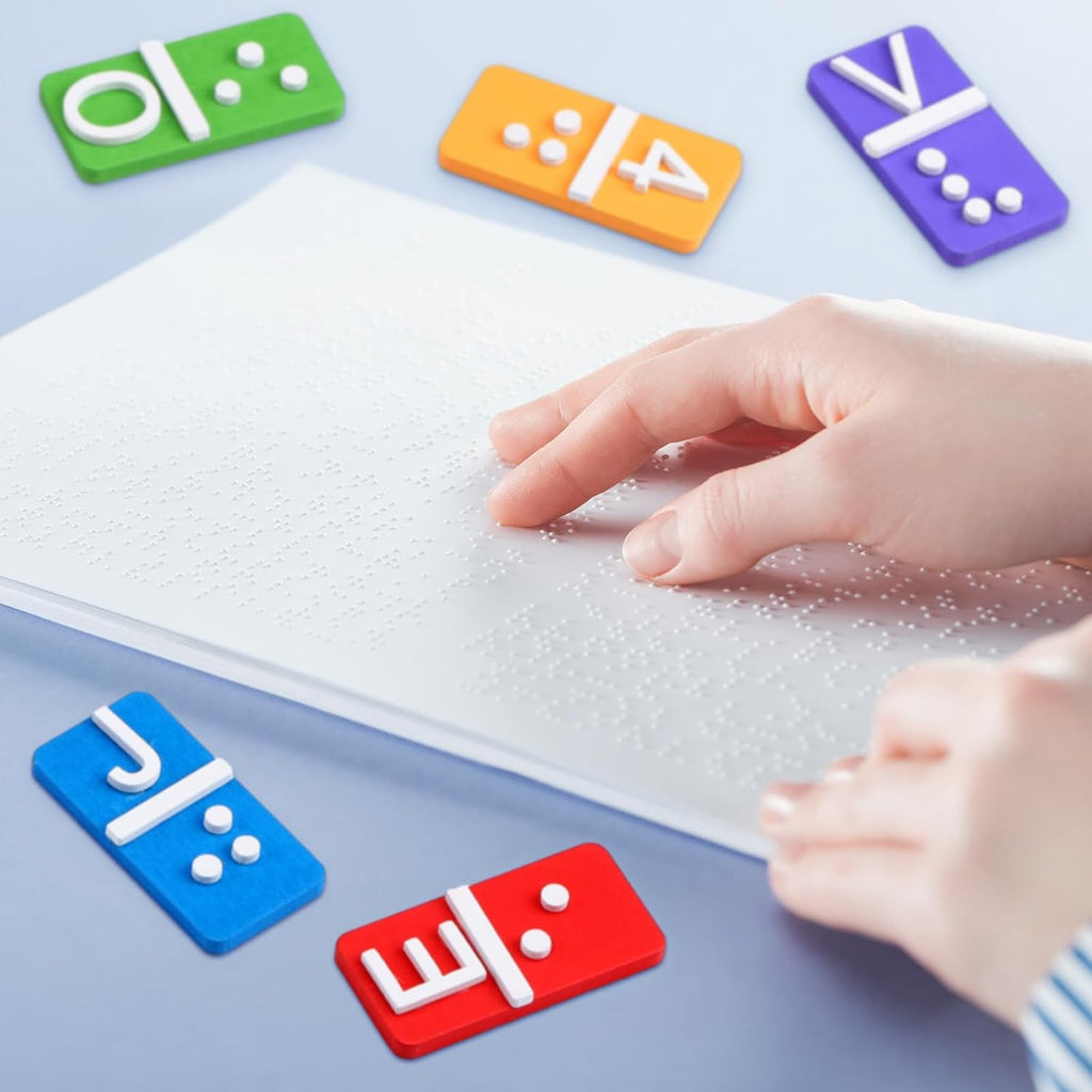Feifeiya Wooden Braille Alphabet and Number Tiles with Raised Dots and Punctuation

