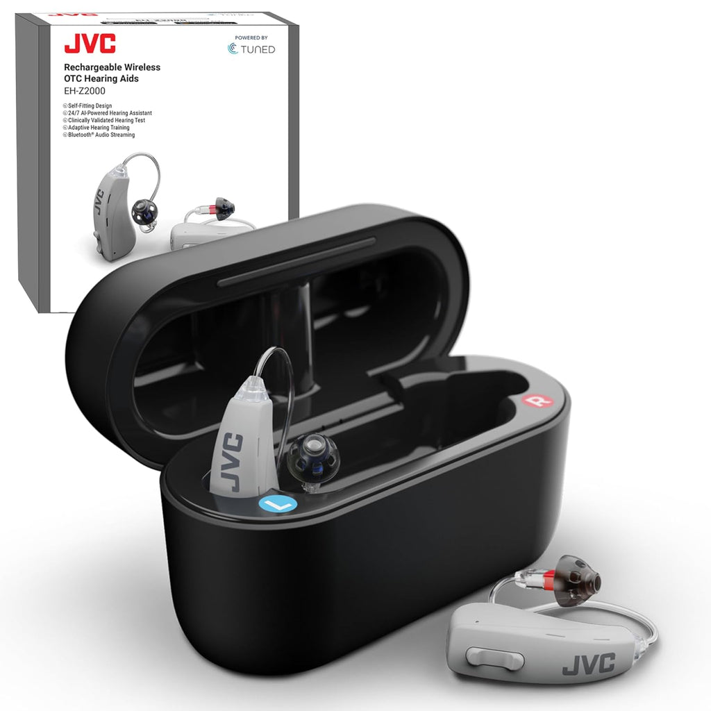 JVC OTC Hearing Aids for Seniors, Rechargeable Behind-Ear with Charging Case

