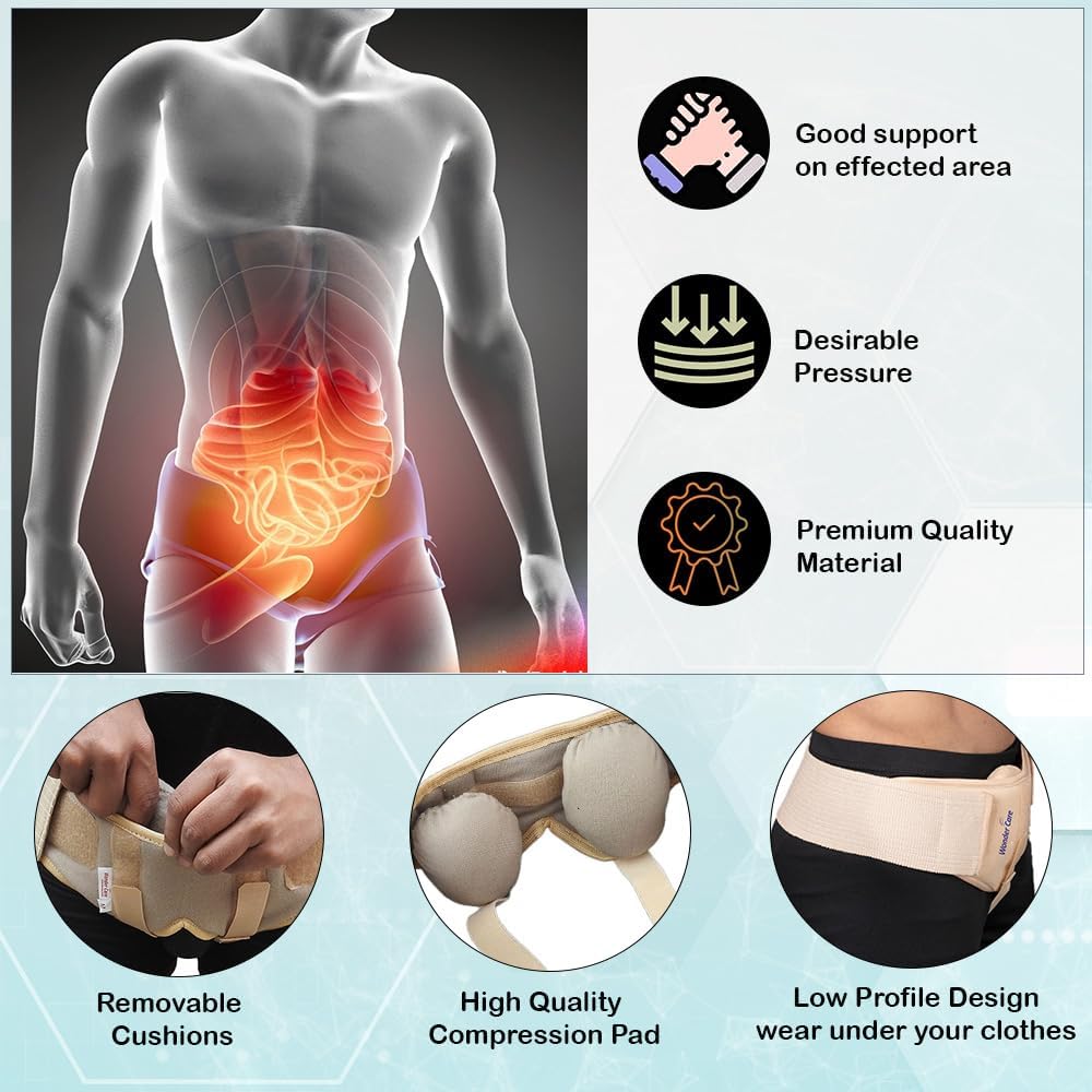 Wonder Care Hernia Support Belt for Men with Removable Groin Compression Pads

