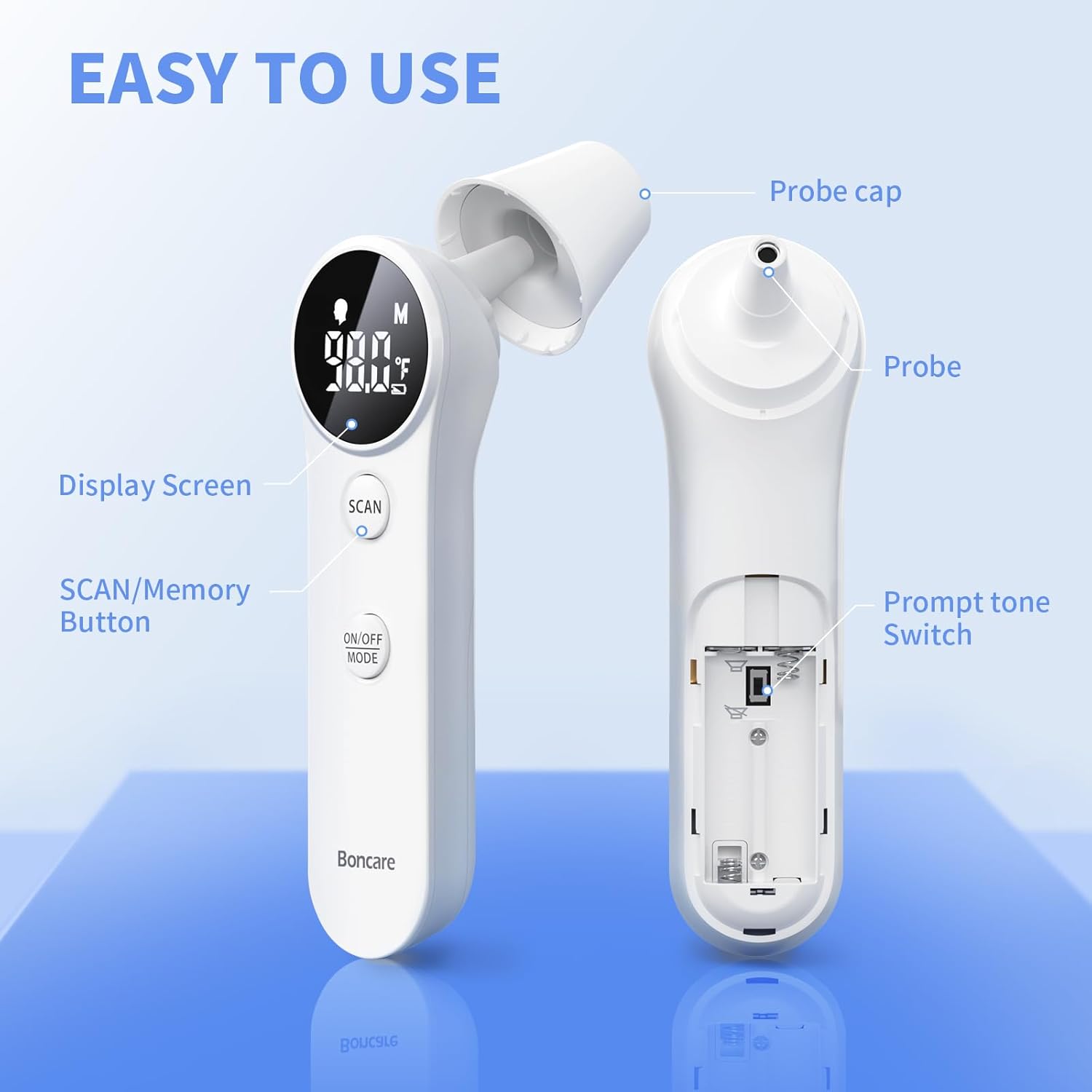 Boncare Infrared Ear and Forehead Thermometer, No Touch Digital Fever Alarm


