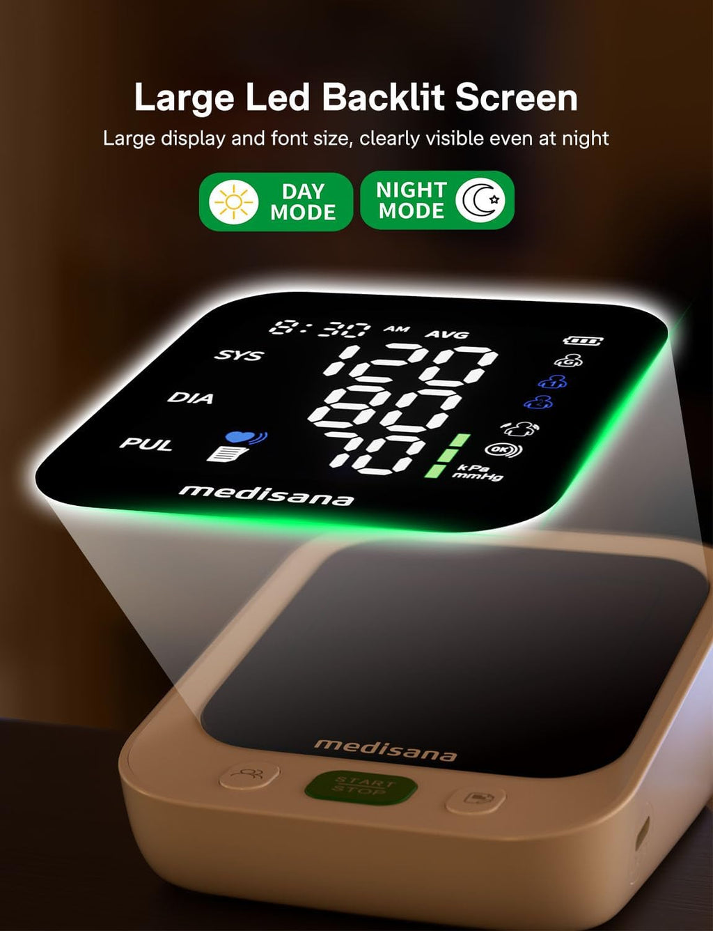 Medisana Automatic Upper Arm Blood Pressure Monitor, Large Cuff, Color Backlit Display

