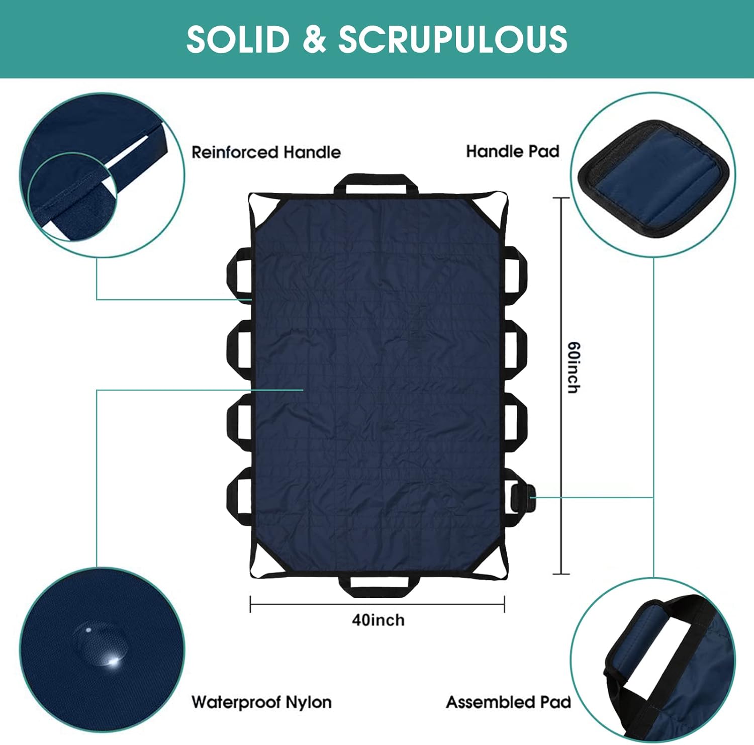 Positioning Bed Pad with Handles, Waterproof Nylon Glide Sheet for Patient Transfer

