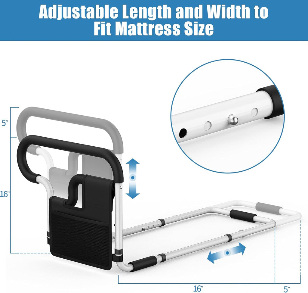 Adjustable Bed Rail for Seniors Bedside Safety Handle Support Bar for Elderly Adults

