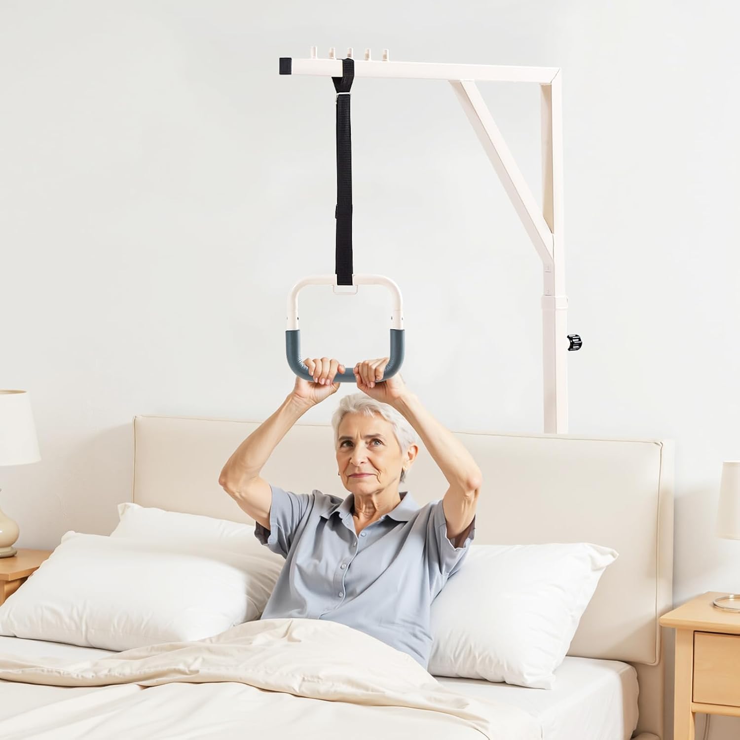 VEVOR Adjustable Bed Trapeze Bar for Mobility, 2 Casters, 350 lb Floor Stand

