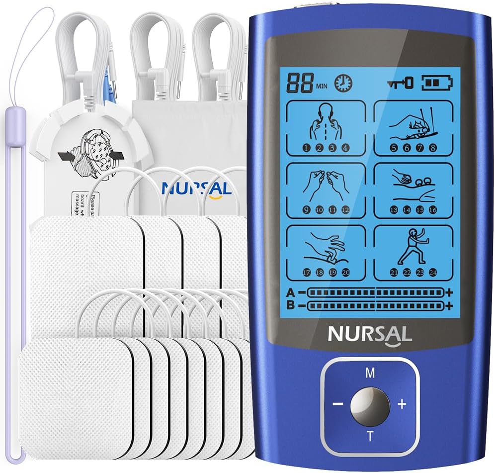 NURSAL TENS EMS Unit Dual Channel Muscle Stimulator Pain Relief 24 Modes

