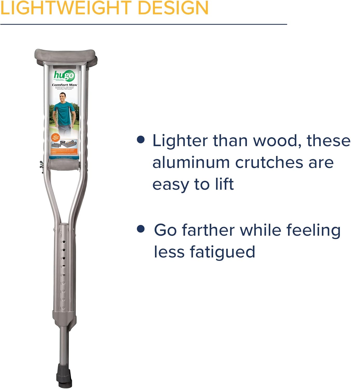Hugo Mobility Adjustable Crutches for Walking, Lightweight Support with Underarm Pads

