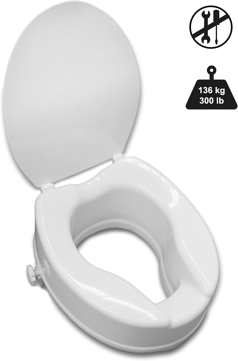PEPE Mobility Raised Toilet Seat with Lid for Elderly, Round and Elongated

